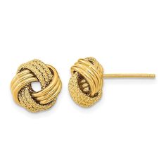 14k Yellow Gold Textured Love Knot Post Stud Earrings Ball Button Fine Jewelry For Women Gifts For Her Love Knots, Hollow Earrings, Knot Stud Earrings, Knot Studs, Yellow Tone, Bow Jewelry, Yellow Earrings, Knot Earrings, Love Knot