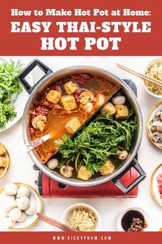 Hot pot is a communal meal that comes with a simmering pot of broth, set in the middle of the table, with assorted raw and cooked ingredients on the side that guests cook themselves in the hot broth. This dish is a way to entertain a group of people as guests select exactly what they want to eat and cook their own food. It’s also the perfect dish to warm up the belly on a cold day. Tom Yum Hot Pot Recipe, Vicky Pham, Soup Base Recipe, Simmering Pot, Hot Pot Recipe, Tom Yum, Clam Recipes, Foodie Crush, Broth Recipes