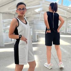 Turn heads with our statement-making short denim jumpsuit, featuring a bold black and white color block design. This one-piece wonder is crafted from high-quality denim, offering a touch of coolness with undeniable style. The black and white panels create a unique and trendy look that will have you standing out from the crowd. Stay cool in the summer heat with the stylish short silhouette. Made from soft yet structured denim, this jumpsuit offers both comfort and a flattering fit. No need to str Black And White Jumpsuit, Jumpsuit Plus Size, Denim Short Jumpsuit, Jumpsuit Short, Black White Jumpsuit, Women Jumpsuit, Womens Jumpsuits, Jumpsuit Summer, Short Denim