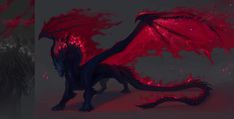 two images of red and black dragon like creatures