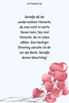 the words are written in german and have hearts attached to each other, with balloons floating from them