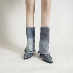 SPECIFICATIONSBrand Name: AmozaeBoot Type: Modern BootsShaft Material: DENIMOutsole Material: RUBBERUpper Material: DENIMHign-concerned Chemical: NoneOrigin: Mainland ChinaCN: ZhejiangSeason: WinterInsole Material: FabricHeel Type: Square heelLining Material: microfiberBoot Height: Mid-CalfItem Type: BOOTSFashion Element: SewingDepartment Name: ADULTToe Shape: Pointed toeHeel Height: High (5cm-8cm)With Platforms: YesPlatform Height: 0-3cmStyle: Romanis_handmade: YesPattern Type: SolidFit: Fits t Light Blue Shoes, Autumn Shoes Women, Winter Heels, Ladies Boots, Winter Shoes For Women, Roman Fashion, Western Boots Women, Pointed Toe Boots, Slip On Boots