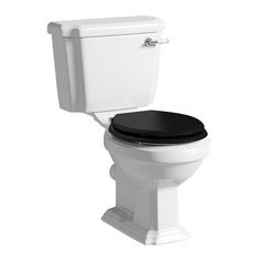 a white toilet with a wooden seat and tank cover on the side, in front of a white background