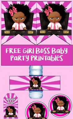 FREE Boss Baby Girl Birthday Party Printable Files | Banner | Cupcake Toppers | Thank You Tags | Water Bottle Labels Boss Baby Girl Invitation Template Free, Boss Baby Birthday Party Girl, Baby Tea Party, Baby Girl Birthday Party, Baby Party Favors, Girl Shower Themes