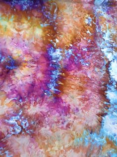 an abstract painting with blue, purple and yellow colors