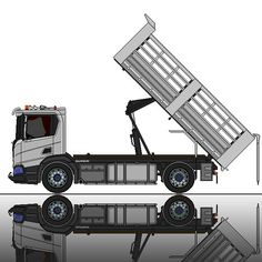 a drawing of a truck with a ladder attached to it's back end and the door open