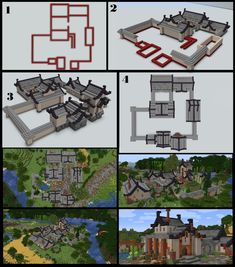 several different views of the same building in minecraft, including two levels and three levels