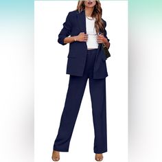 Nwt Luvamia 2 Piece Outfits For Women Dressy Blazer Jackets High Waisted Straight Leg Pants Suits Set Business Casual Office Includes Blazer Jacket & Dress Pants Brand New, Never Worn Blue Fall Pantsuit For Office, Casual Blue Suit For Work, Casual Blue Suits For Work, Blue Workwear Sets For Fall, Casual Solid Color Suits For Workwear, Casual Solid Color Office Suits, Blue Fall Pantsuit With Pockets, Womens Navy Suit, High Waisted Straight Leg Pants