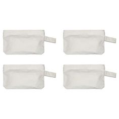 four white zippered pouchs on a white background