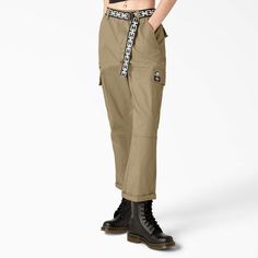 Dickies x Lurking Class Women’s Relaxed Fit Cropped Cargo Pants - Dickies US Class Artwork, Cargo Styling, Suspenders Outfit, Cropped Cargo Pants, Skull Crossbones, Dickies Women, V Games, Suspender Pants, Dickies Pants