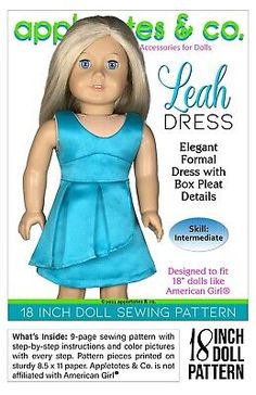 the doll is wearing a blue dress