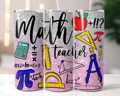 two tumbles with the words math teacher written on them