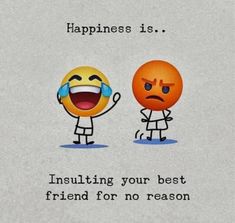 two emoticions with the caption happiness is insulating your best friend for no reason