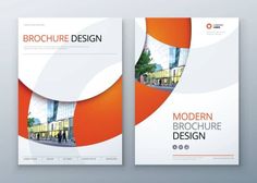 two brochures with orange and white circles on the front, one is for modern architecture