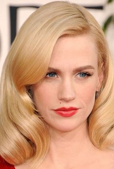 January Jones Hair, Vintage Waves Hair, Golden Globes Hair, Old Hollywood Hair, Vintage Curls, Medium Length Hairstyles, Waves Hair, Vintage Waves