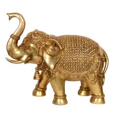 an elephant figurine is shown on a white background