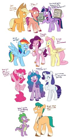 many different types of ponys are shown in this drawing style, and each has their own name on it