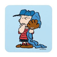 a drawing of a person hugging another person with a baseball cap on their head and the caption peanuts i luus in his baseball gear by peanuts