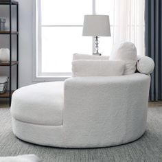 The seating area is very wide, you can lie on it in any position, watch TV or take a nap, and relax in the living room all day. Hokku Designs Fabric: White Teddy | Hokku Designs Swivel Accent Barrel Modern Sofa Lounge Club Big Round Chair w / Storage Ottoman Linen Fabric For Living Room Hotel w / Pillows | 33" H X 51" W X 51" D | Wayfair Modern Chair Design, Modern Sofa Chair, Round Swivel Chair, Chair With Storage, Modern Swivel Chair, Stylish Ottomans, Lounge Club, Chair Design Modern, Sofa Lounge