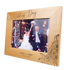 PRICES MAY VARY. Wood picture frames are designed and engraved by Print Supremacy USA - All frames are engraved by artisans in our United States facility (carved, not printed) Made with high-quality materials, real red alder wood. Engraved in USA with utmost care, it is crafted with durable, authentic wood with curved beveled edges and a clear protective glass that would keep your photos vivid and protected for a very long time. Adjustable display. It can be used for wall photo frame or table ph Engagement Gifts Newly Engaged, Pet Frame, Crystal Paperweight, Insulated Mugs, Alder Wood, Wedding Picture Frames, Photo Frame Wall, Newlywed Gifts, Wood Picture Frames