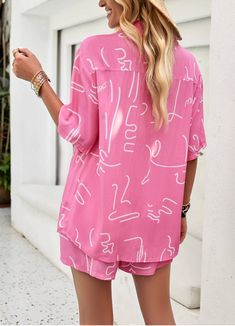 Get ready to match and slay with our Bonnie Printed Short Sleeve Matching Set in Pink! The perfect outfit for a day out, this set includes a short sleeve top and matching shorts. With its eye-catching print and comfortable fit, you'll be the center of attention wherever you go. (Psst...for an extra touch, add some statement accessories!) Size Guide: Model is 5’6” tall, and has a 33.2” bust, 26.4” waist, & 35.2” hips. She is wearing a S / US 4 / AU 8. This matching set is true to size. Material: 100% Viscose. Feature: Collared. Abstract print. Breathable Fabrication. Front button closures. Relaxed fit. (1 pcs top + 1 pcs shorts total 2 pcs in set) Care Instructions: Machine wash / Cold hand wash Cheap Relaxed Fit Sets With Graphic Print, Cheap Trendy Printed Sets, Touch Of Pink Outfit, Drawstring Shorts Outfit, Casual Shirt Women, Red Shop, Short Suit, Mongolia, Pink Outfit