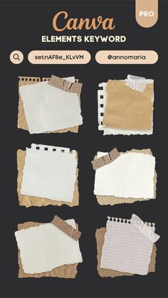 several pieces of torn paper with the words canna on them and an advertise for