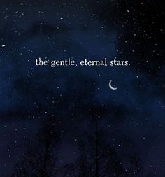 the night sky has stars and trees in it with a quote on it that reads, the gentle, eternal stars