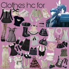 a collage of clothes and shoes on a pink background with the words clothes for