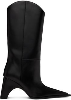 Calf-high polished leather boots in black. · Paneled construction · Pointed toe · Buffed leather lining · Covered block heel with rubber injection · Leather sole · Heel: H3.5 Supplier color: Black Coperni Boots, Womens Black Cowboy Boots, Best Cowboy Boots, Ankle Cowboy Boots, Black Cowboy Boots, Black Cowboy, Mid Calf Boots, Black Leather Boots, Tall Boots