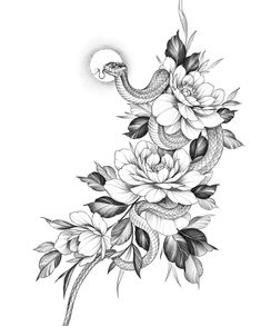 a snake and flowers tattoo design