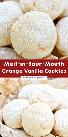 orange vanilla cookies with powdered sugar on top