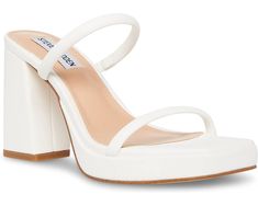 Steve Madden Polly Heeled Sandal | Zappos.com Hoco Heels, Hoco Shoes, White Platform Heels, White Block Heels, Dr Shoes, Cute Heels, Leather Slide Sandals, Platform Sandals Heels, White Heels