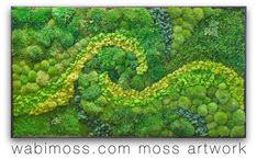 an abstract painting with green plants and trees in the center, on a white background