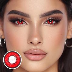 Red Colored Contacts, Red Contacts Makeup, Red Eye Contact Lenses, Red Eyes Contacts, Red Eye Color, Red Contact Lenses, Light Smoky Eye, Sclera Contacts, Bats Tattoo