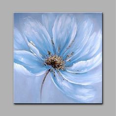 a painting of a blue flower on a gray background with white petals in the center