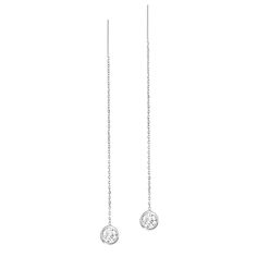 ~ Two beautiful 1/4 carat bezel set natural diamonds are suspended from polished 14K White Gold Diamond Cut Adjustable Cable Chain Threader Earrings. ~ Choose from: .07 carat 2.7mm round diamond bezel 1/10 carat 3mm round diamond bezel 1/6 carat 3.5 mm round diamond bezel 1/4 carat 4 mm round diamond bezel ~ Natural ethically sourced diamonds. ~ Color : G-H ~ Clarity : l1 ~ 100% recycled 14K gold. ~ The ear thread is 3.09 inches / 78.7 mm in length plus the diamond. `~ Sold both as a pair and si Chain Threader Earrings, Bezel Set Diamond, Long Dangle Earrings, Threader Earrings, Diamond Drops, Bezel Diamond, Single Earring, Silver Diamonds, Bridal Earrings