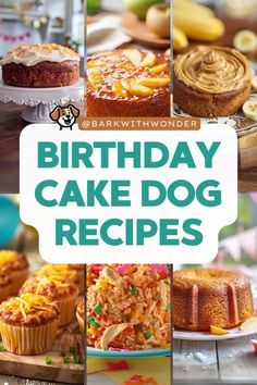 birthday cake dog recipes with images of cakes and desserts on the table in front of them