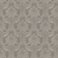 a gray and white wallpaper with an ornate design on it's side,