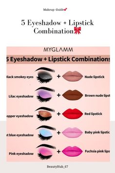 Eyeshadow And Lipstick Combination, Lipstick Combinations, Face Makeup Guide, Eyeshadow Guide, Eye Shadow Tutorial, Eye Makeup Guide, Maquillage On Fleek, Eyeshadow Tips