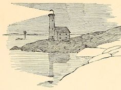 an old drawing of a lighthouse in the water