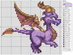 a cross stitch pattern with an image of a purple dragon