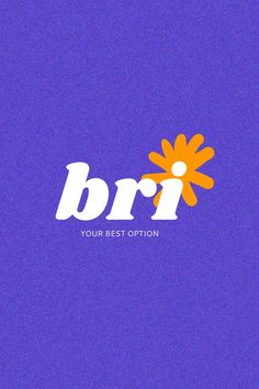 the logo for bri is shown on a purple background with an orange and white flower