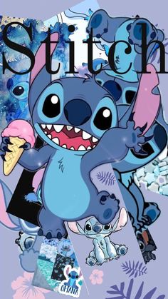 stitch is an animated character that appears to be smiling and eating ice cream in the air