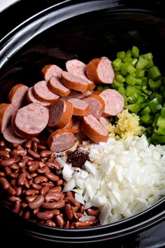 the food is prepared and ready to be cooked in the crockpot or slow cooker