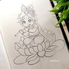 Krishna Ji Easy Painting, Kahna Ji Drawing, Krishan Ji Drawings Easy, Cute Krishna Ji Drawing, Kanha Ji Drawing Easy, Kanha Ji Sketch, Baby Krishna Sketch, Janmashtami Special Drawing