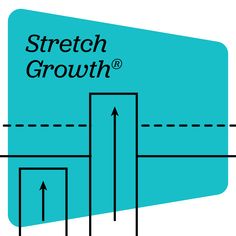 a blue business card with the words stretch growth on it and arrows pointing in different directions