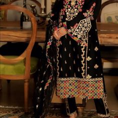 Pakistani Luxury 3 Picec Ladies Full Embroidery Dress Size Large With Net Embroidery Duppat Net Embroidery, Embroidery Dress, Large Size Dresses, Luxury Women, Embroidery, Womens Dresses, Dresses, Women Shopping, Black