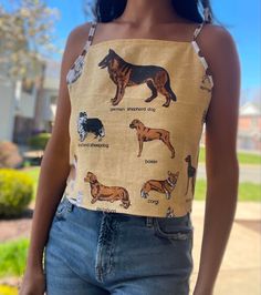 Cropped tank tops are made of vintage tea towels. Made to fit XXS to S! Check measurements for each top below! I am 36-28 for reference, all three are slightly tight on me around bust. All tops are best for 31" to 35" bust! Dogs printed top length - 17.5" Arm hole pt to pt - 17.5"  Best for bust - 31" to 34.5" waist - up to 28" only. Scottish recipes top length - 17.5" Arm hole pt to pt - 18"  Best for bust - 32" to 35" waist - up to 30" only. Floral top length - 16.5" Arm hole pt to pt - 18"  B Spring Printed Cotton Crop Top, Spring Cotton Printed Crop Top, Printed Cotton Crop Top For Spring, Printed Fitted Summer Tank Top, Printed Fitted Cotton Tank Top, Graphic Print Cotton Crop Top, Retro Summer Cotton Tank Top, Fitted Graphic Print Tank Crop Top, Retro Cotton Tank Top For Summer