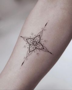 a woman's arm with a star tattoo on the left side of her leg