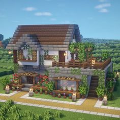 a very nice looking house with lots of plants on the front and side of it